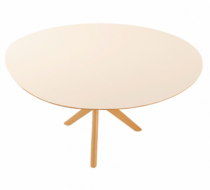 Mesa de Jantar Selle - Diâmetro de 1,50m - Tampo laqueado Off White com Vidro - Madeira Decor