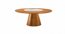 Mesa de Jantar Allure - 1,50m - Redonda Laminada em Madeira Maciça Tauari com Vidro Giratório - Rafana Movelaria - Madeira Decor