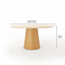 Mesa de Jantar Duna - Diâmetro de 1,50m - Tampo laqueado com Vidro - Madeira Decor
